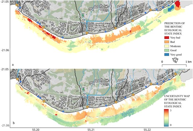 a Predicted benthic ecological state index based on the VSURF procedure b Uncertainty W640 a Predicted benthic ecological state index based on the VSURF procedure b Uncertainty W640